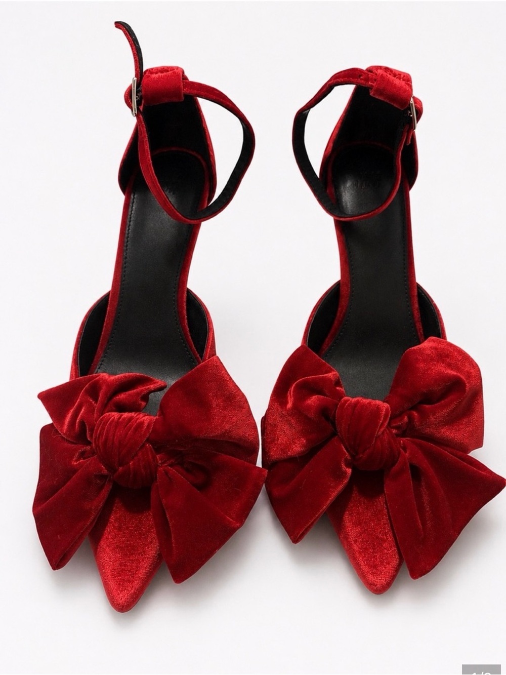 H&M Red Velvet Bow Ankle-Strap Heels